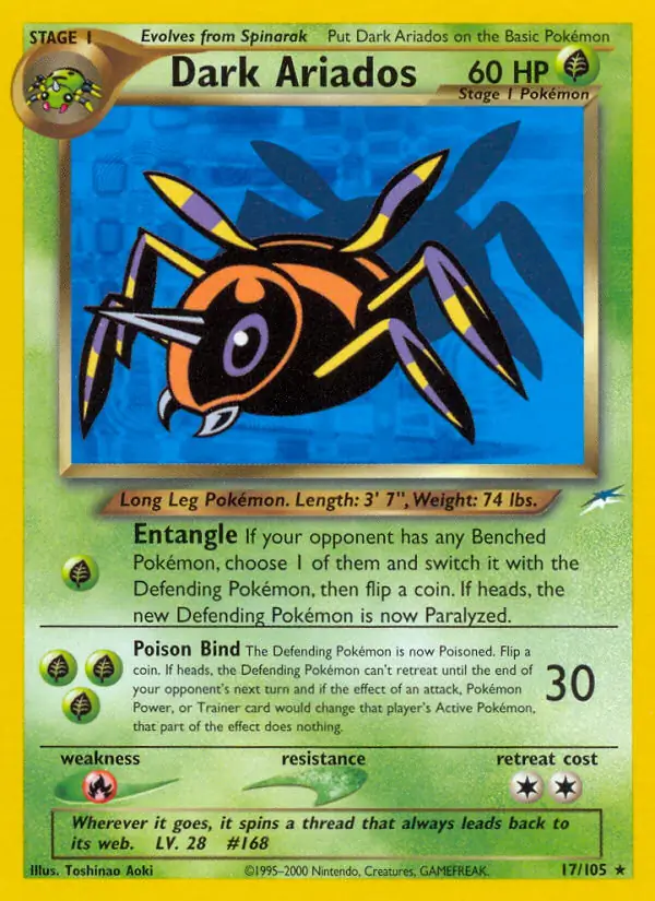 Dark Ariados Pokemon card from Neo Destiny