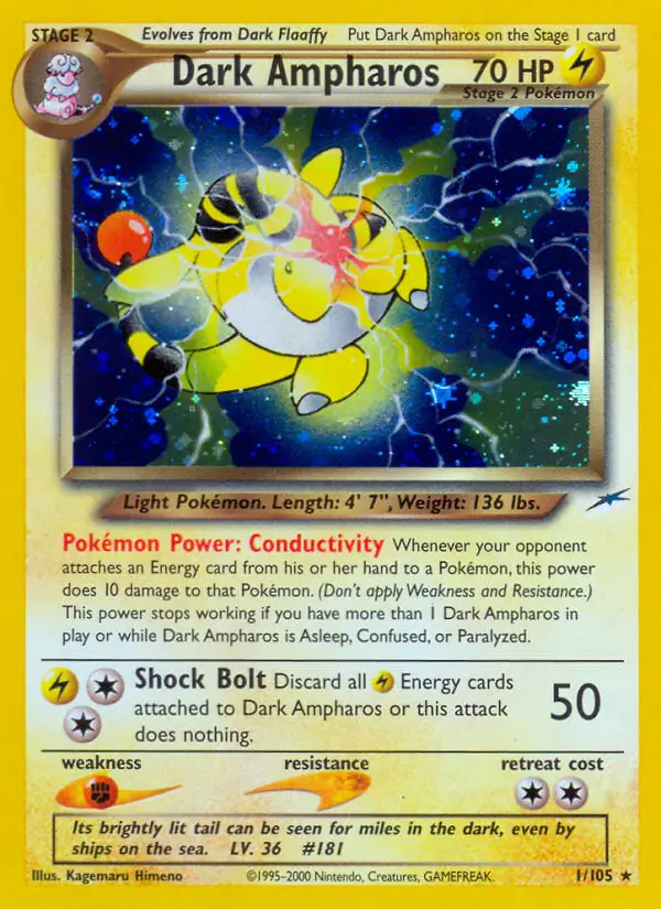 Dark Ampharos Holo Pokemon card from Neo Destiny