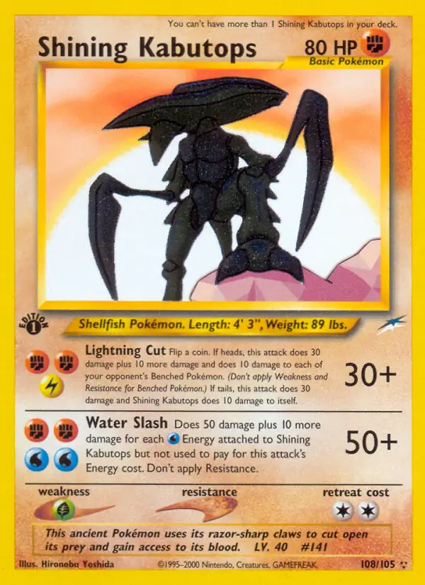 Shining Kabutops Pokemon card from Neo Destiny 1st Edition