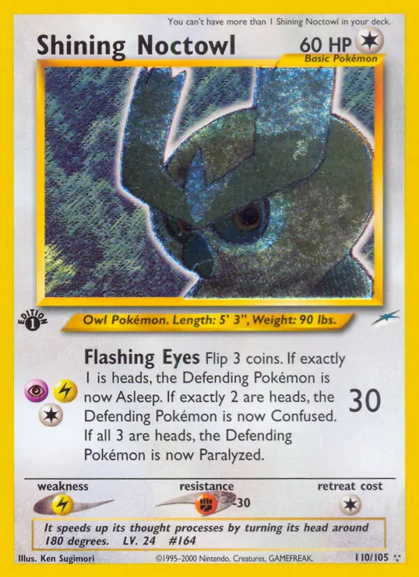 Shining Noctowl Pokemon card from Neo Destiny 1st Edition