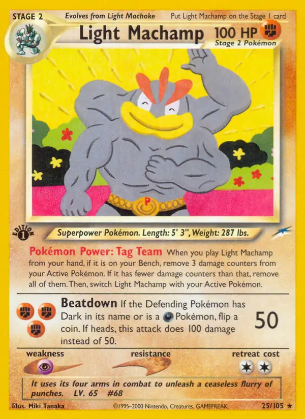 Light Machamp Pokemon card from Neo Destiny 1st Edition