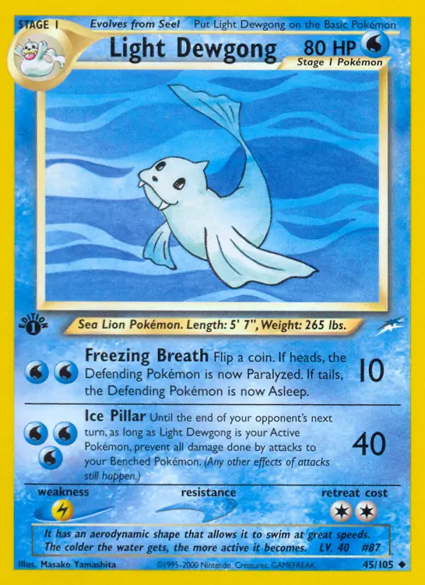 Light Dewgong Pokemon card from Neo Destiny 1st Edition