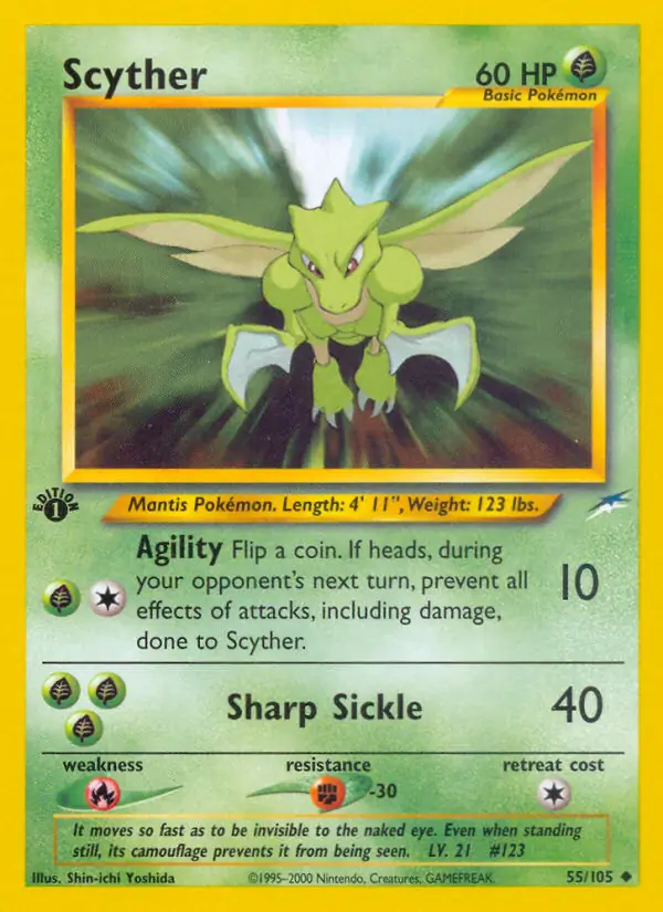 Scyther Pokemon card from Neo Destiny 1st Edition