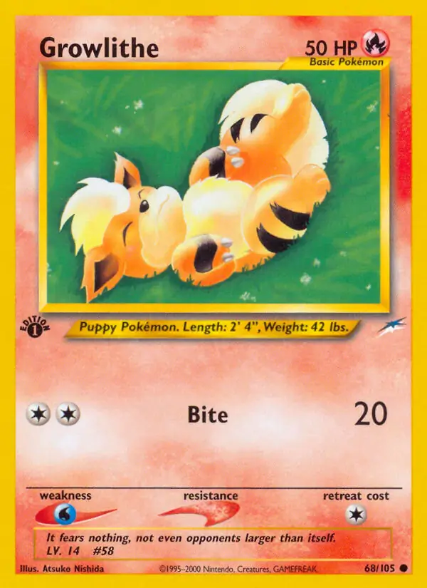 Growlithe Pokemon card from Neo Destiny 1st Edition