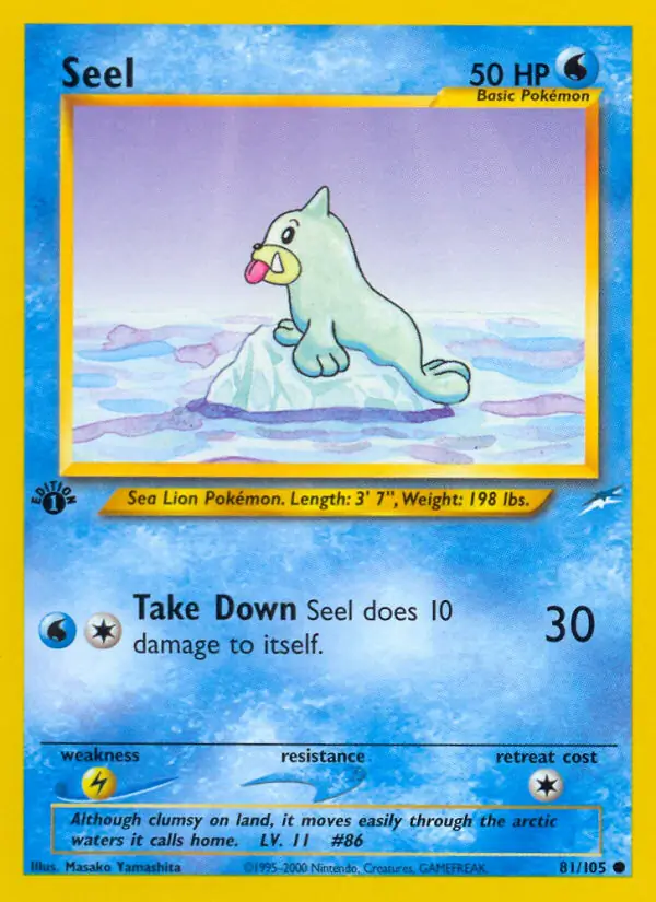 Seel Pokemon card from Neo Destiny 1st Edition