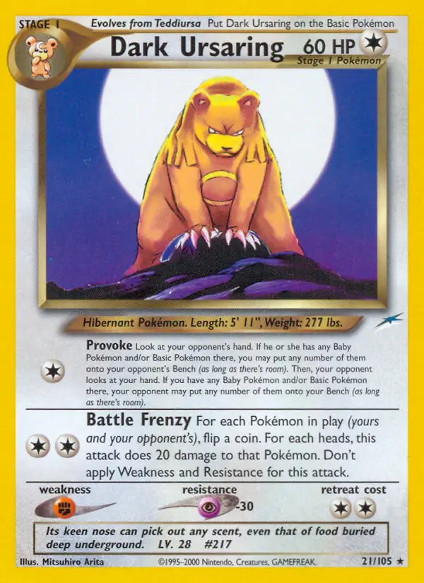Dark Ursaring Pokemon card from Neo Destiny