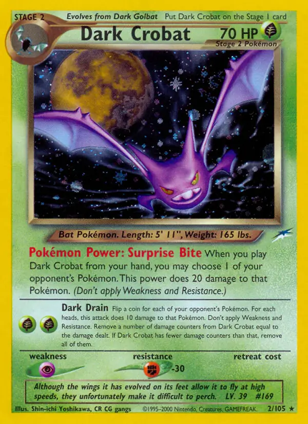 Dark Crobat Holo Pokemon card from Neo Destiny