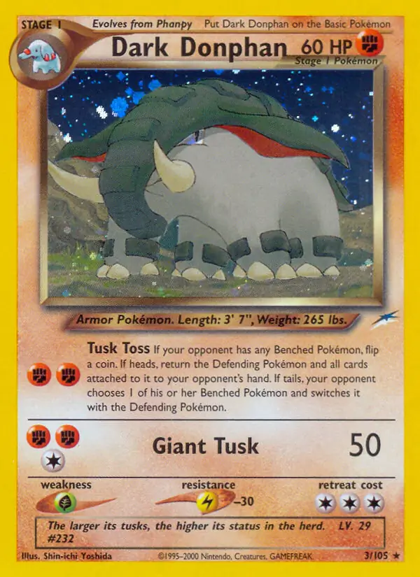 Dark Donphan Holo Pokemon card from Neo Destiny
