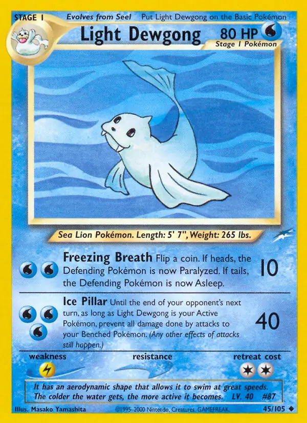 Light Dewgong Pokemon card from Neo Destiny