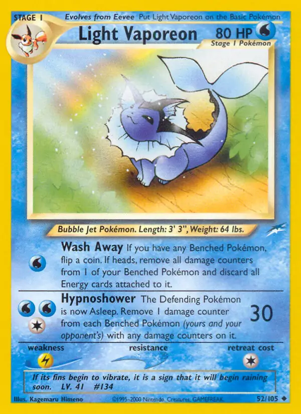 Light Vaporeon Pokemon card from Neo Destiny