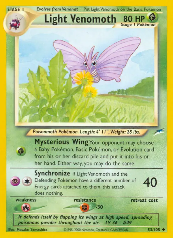 Light Venomoth Pokemon card from Neo Destiny