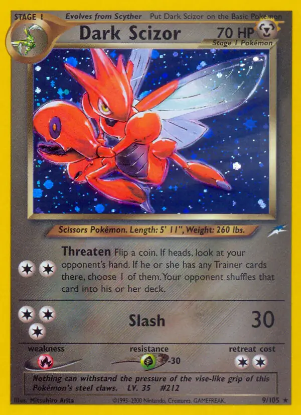 Dark Scizor Holo Pokemon card from Neo Destiny