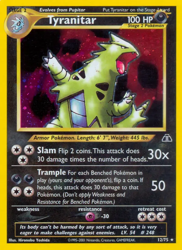 Tyranitar Holo Pokemon card from Neo Discovery