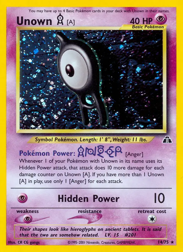 Unown [A] Holo Pokemon card from Neo Discovery