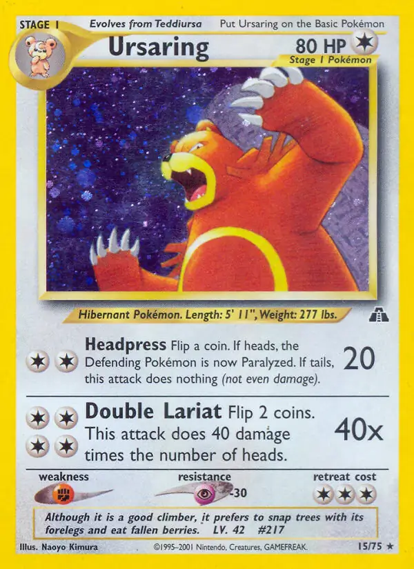 Ursaring Holo Pokemon card from Neo Discovery