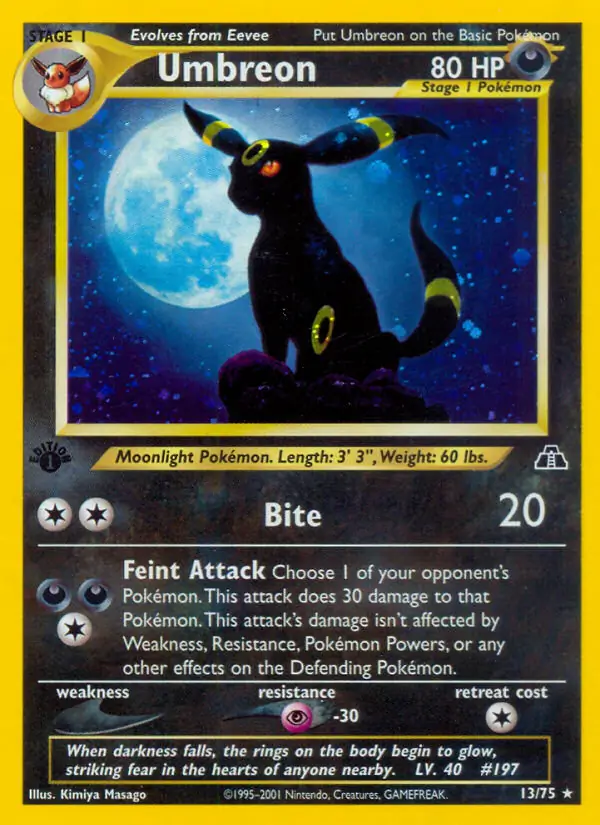 Umbreon Holo Pokemon card from Neo Discovery 1st Edition