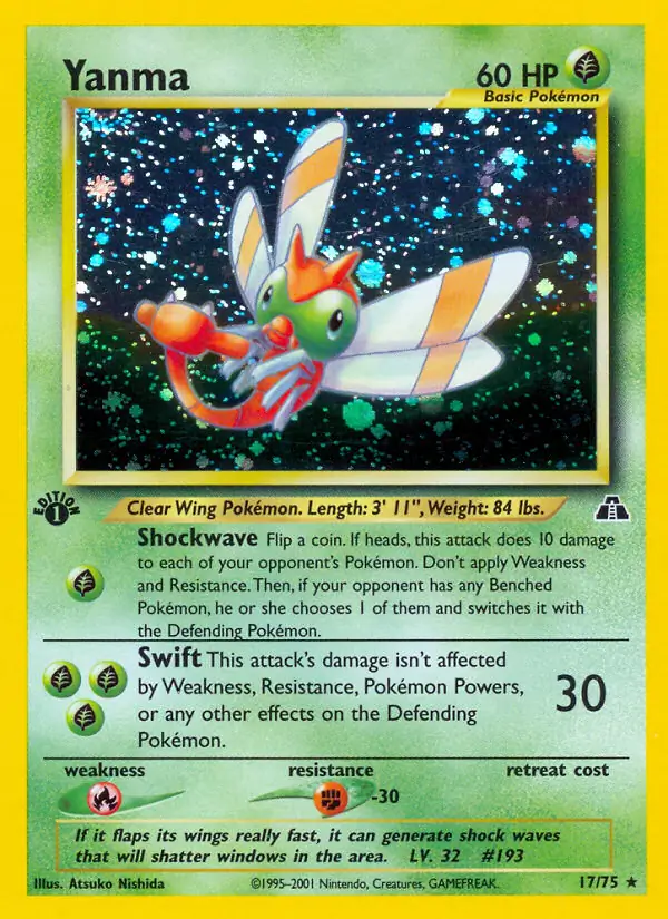 Yanma Holo Pokemon card from Neo Discovery 1st Edition