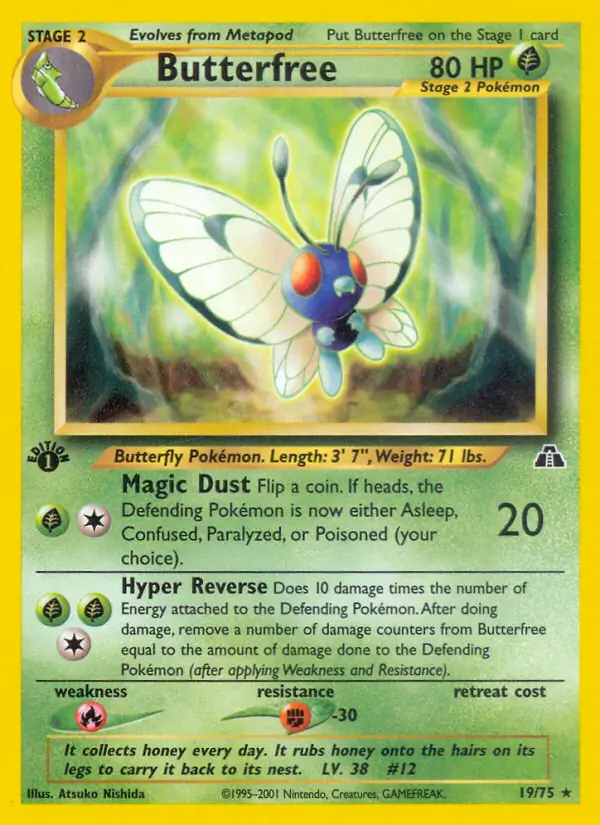 Butterfree Pokemon card from Neo Discovery 1st Edition