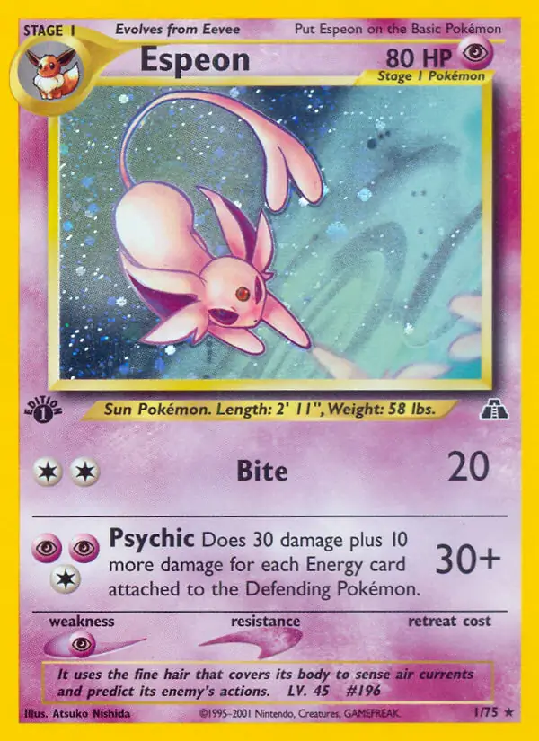 Espeon Holo Pokemon card from Neo Discovery 1st Edition