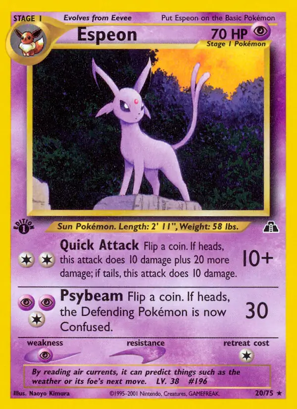 Espeon Pokemon card from Neo Discovery 1st Edition