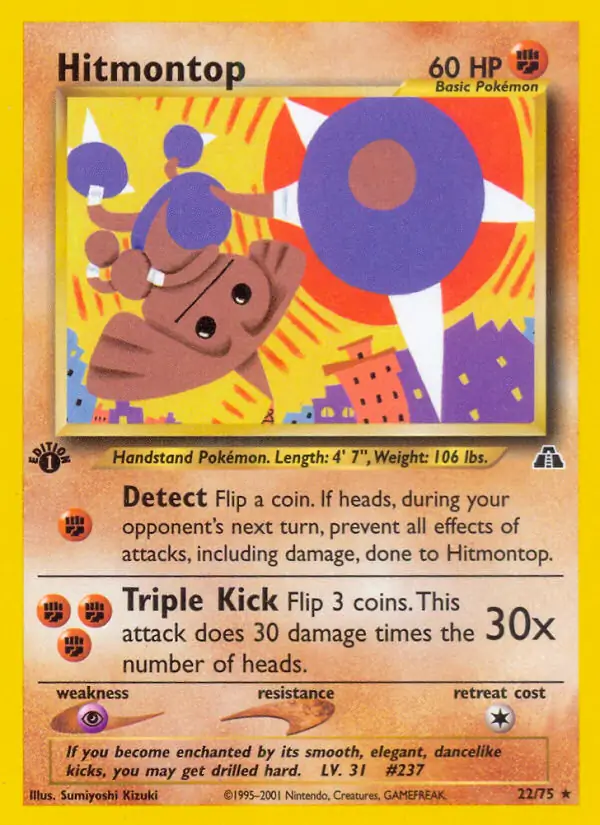 Hitmontop Pokemon card from Neo Discovery 1st Edition
