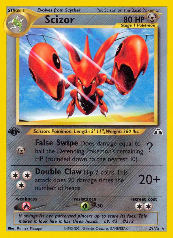 Scizor Pokemon card from Neo Discovery 1st Edition