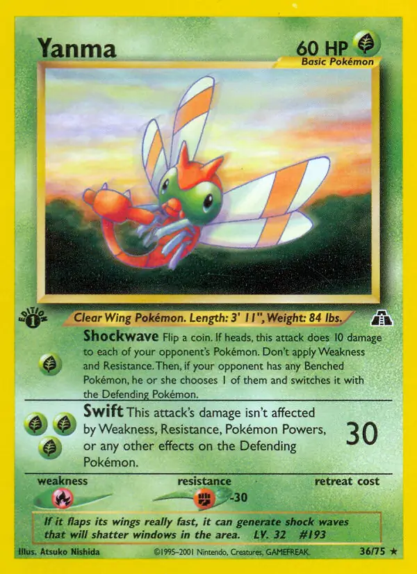Yanma Pokemon card from Neo Discovery 1st Edition
