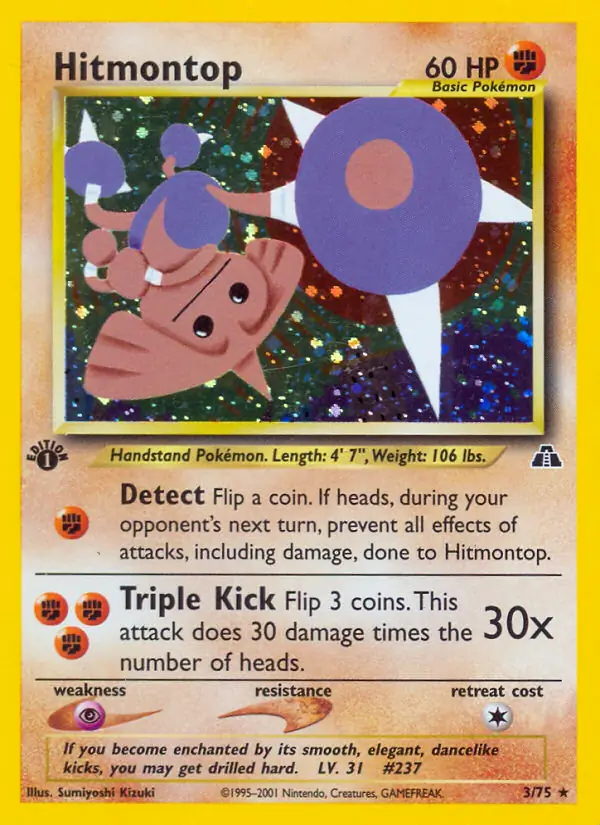 Hitmontop Holo Pokemon card from Neo Discovery 1st Edition