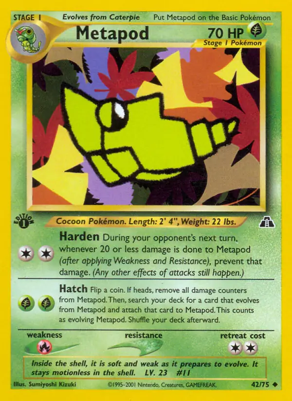 Metapod Pokemon card from Neo Discovery 1st Edition