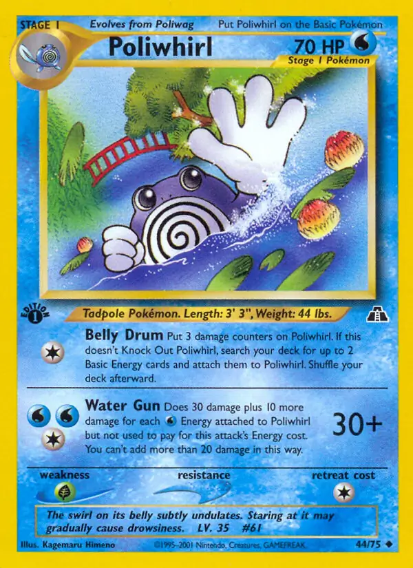 Poliwhirl Pokemon card from Neo Discovery 1st Edition