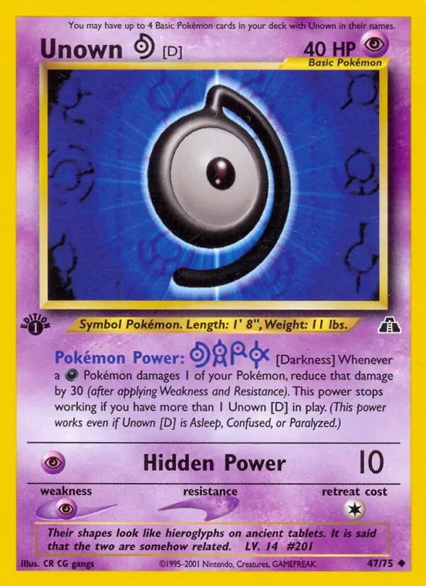 Unown [D] Pokemon card from Neo Discovery 1st Edition