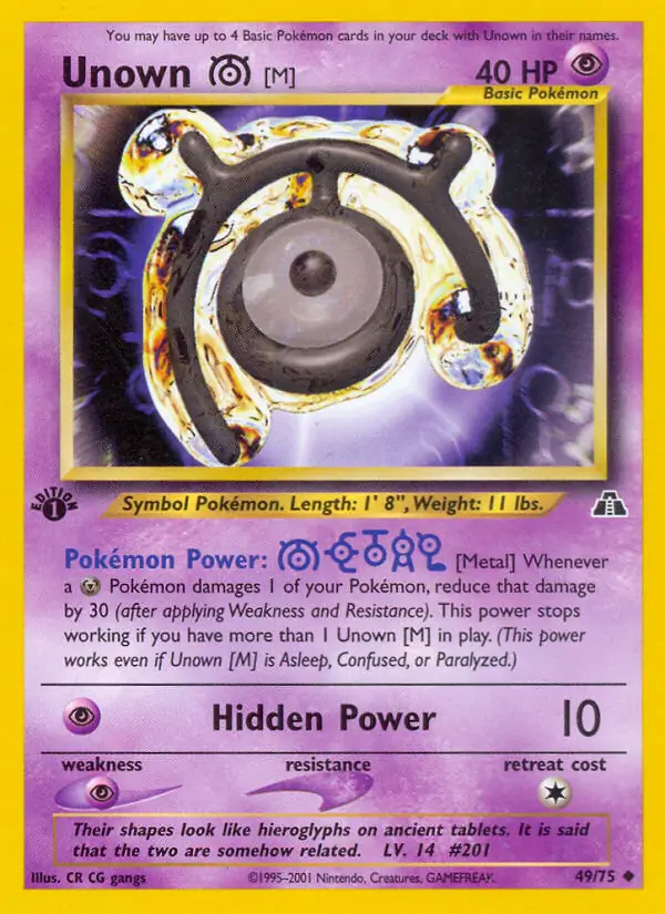 Unown [M] Pokemon card from Neo Discovery 1st Edition