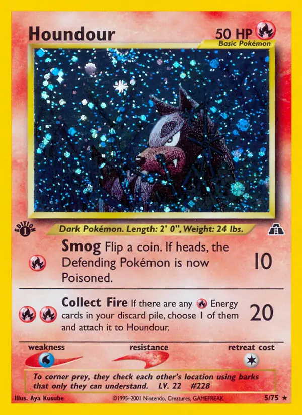 Houndour Holo Pokemon card from Neo Discovery 1st Edition