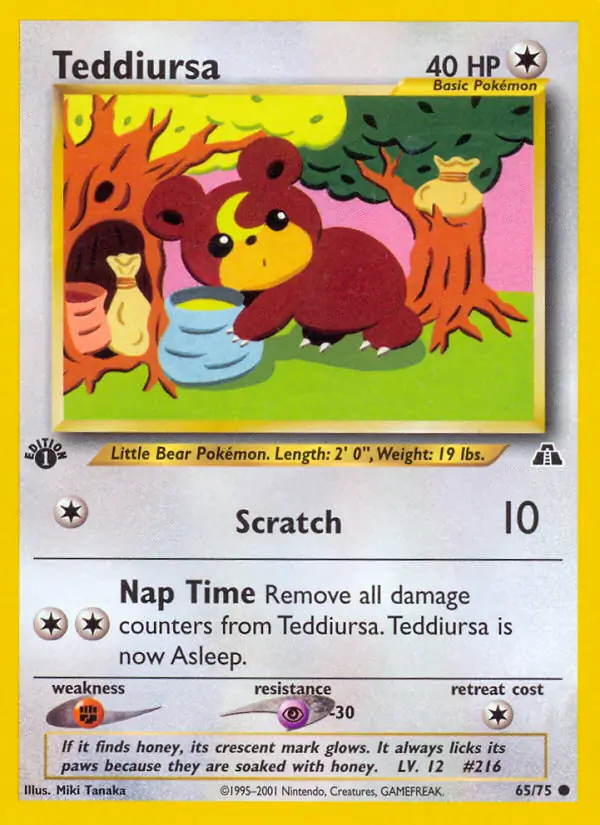 Teddiursa Pokemon card from Neo Discovery 1st Edition