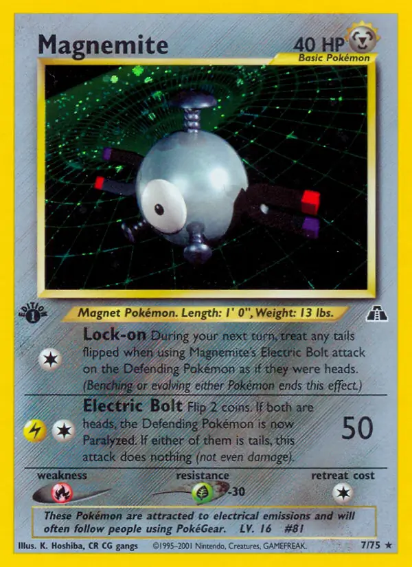 Magnemite Holo Pokemon card from Neo Discovery 1st Edition
