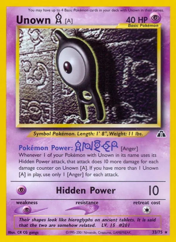 Unown [A] Pokemon card from Neo Discovery