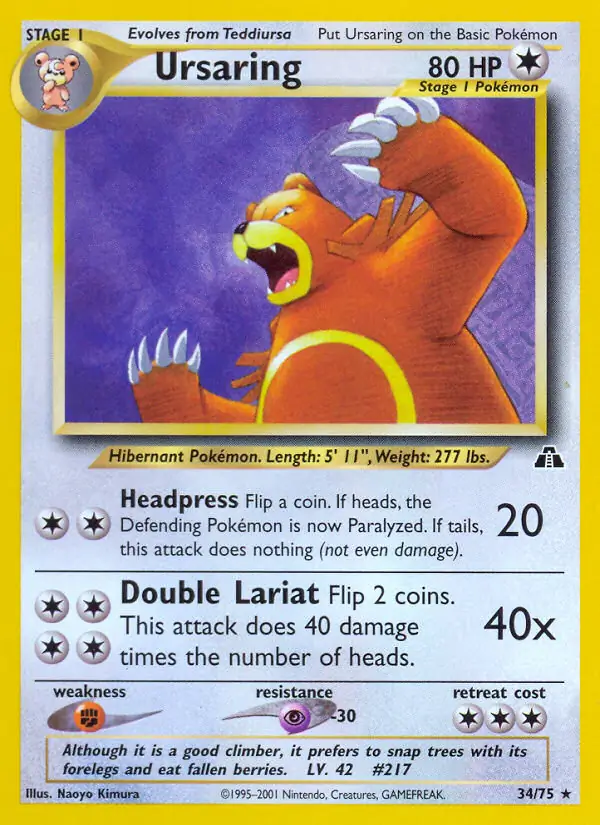 Ursaring Pokemon card from Neo Discovery
