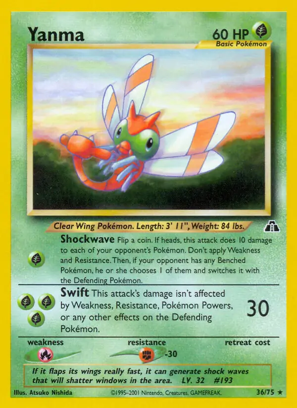 Yanma Pokemon card from Neo Discovery