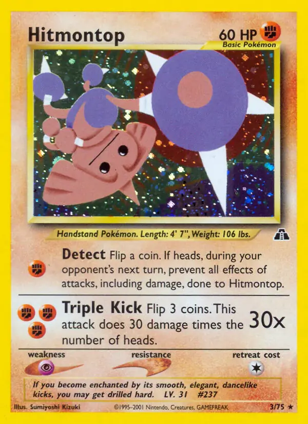 Hitmontop Holo Pokemon card from Neo Discovery