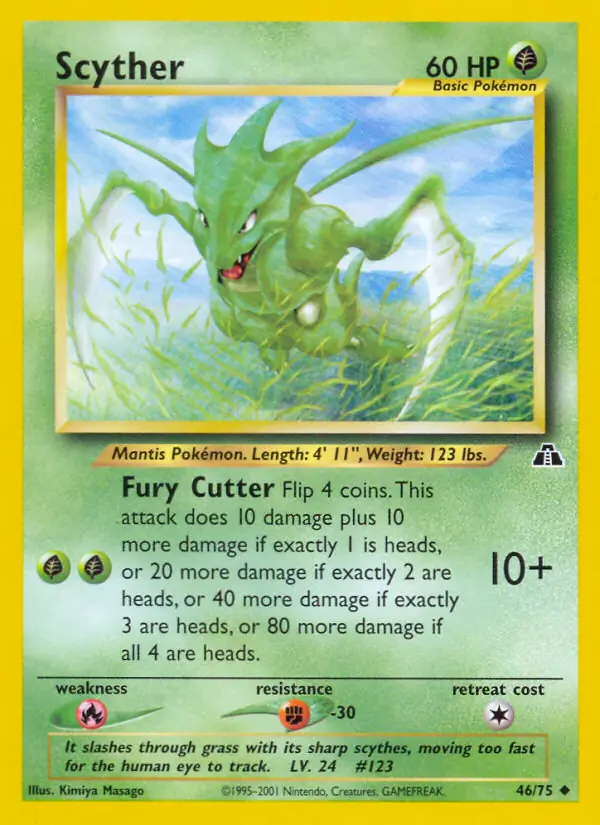 Scyther Pokemon card from Neo Discovery