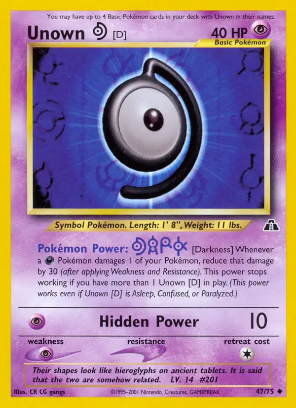 Unown [D] Pokemon card from Neo Discovery