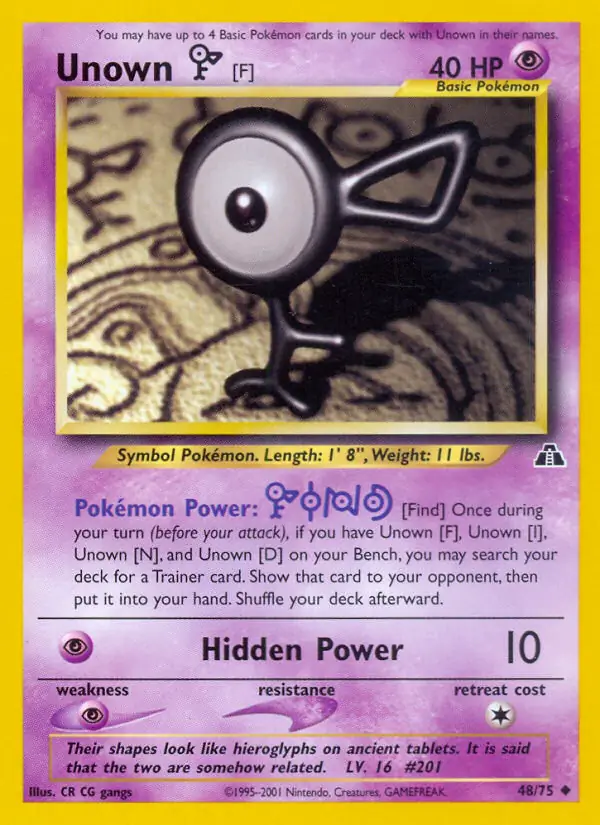 Unown [F] Pokemon card from Neo Discovery
