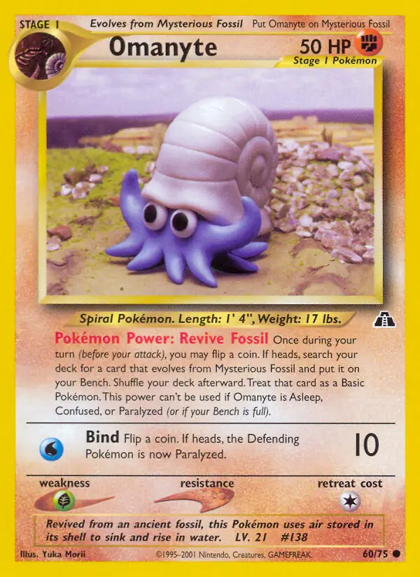 Omanyte Pokemon card from Neo Discovery