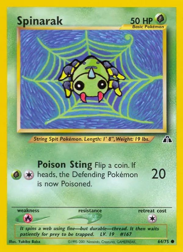 Spinarak Pokemon card from Neo Discovery