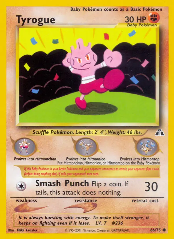 Tyrogue Pokemon card from Neo Discovery
