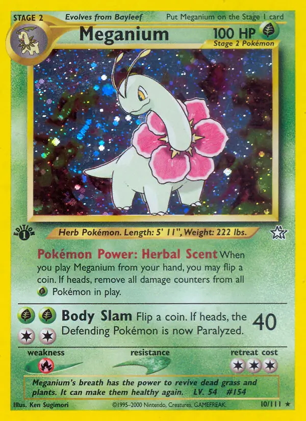 Meganium Holo Pokemon card from Neo Genesis 1st Edition