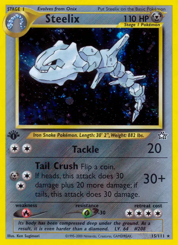 Steelix Holo Pokemon card from Neo Genesis 1st Edition