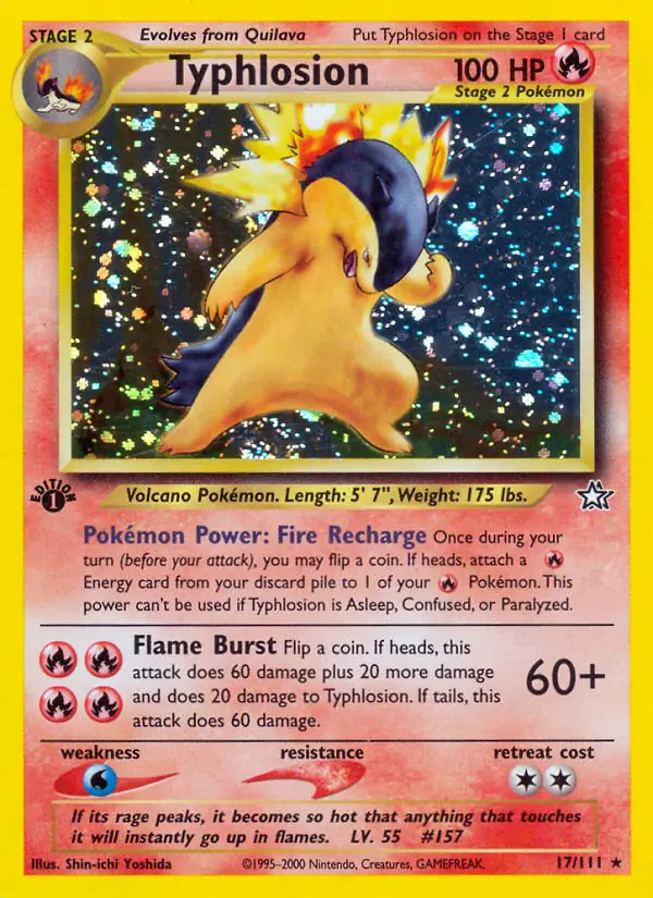 Typhlosion Holo Pokemon card from Neo Genesis 1st Edition
