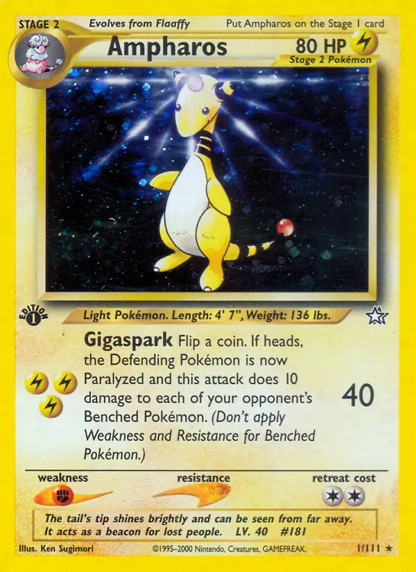Ampharos Holo Pokemon card from Neo Genesis 1st Edition