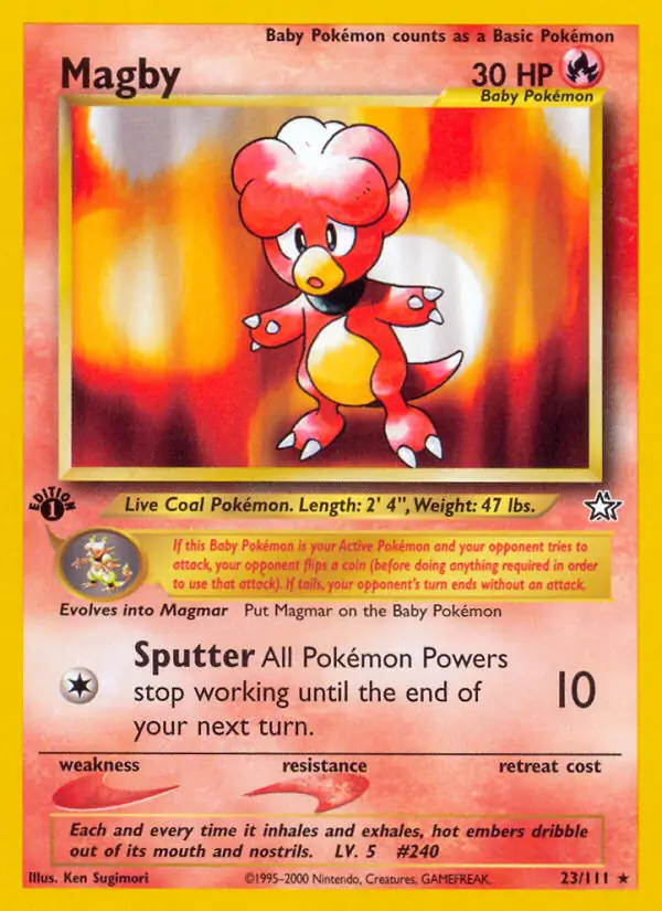 Magby Pokemon card from Neo Genesis 1st Edition